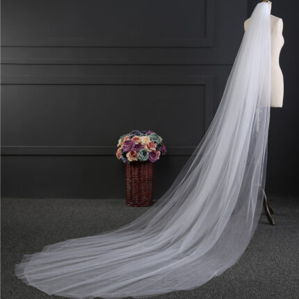 Voile de mariée de style européen et américain, long de 3 mètres, à double épaisseur et avec traîne, pour robe de mariée ou de soirée